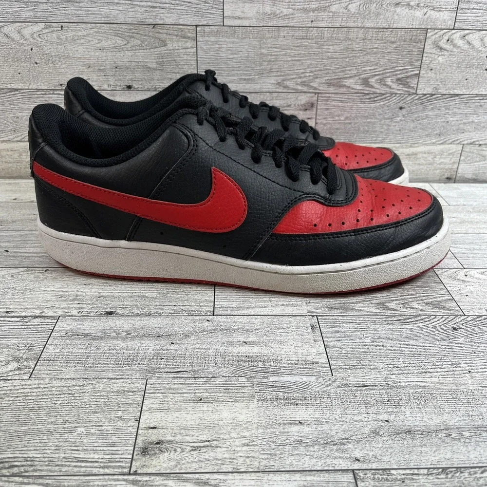 Nike Court Vision Low FJ0685-010 Black Red Athletic Shoes Men Size‎ 9.5